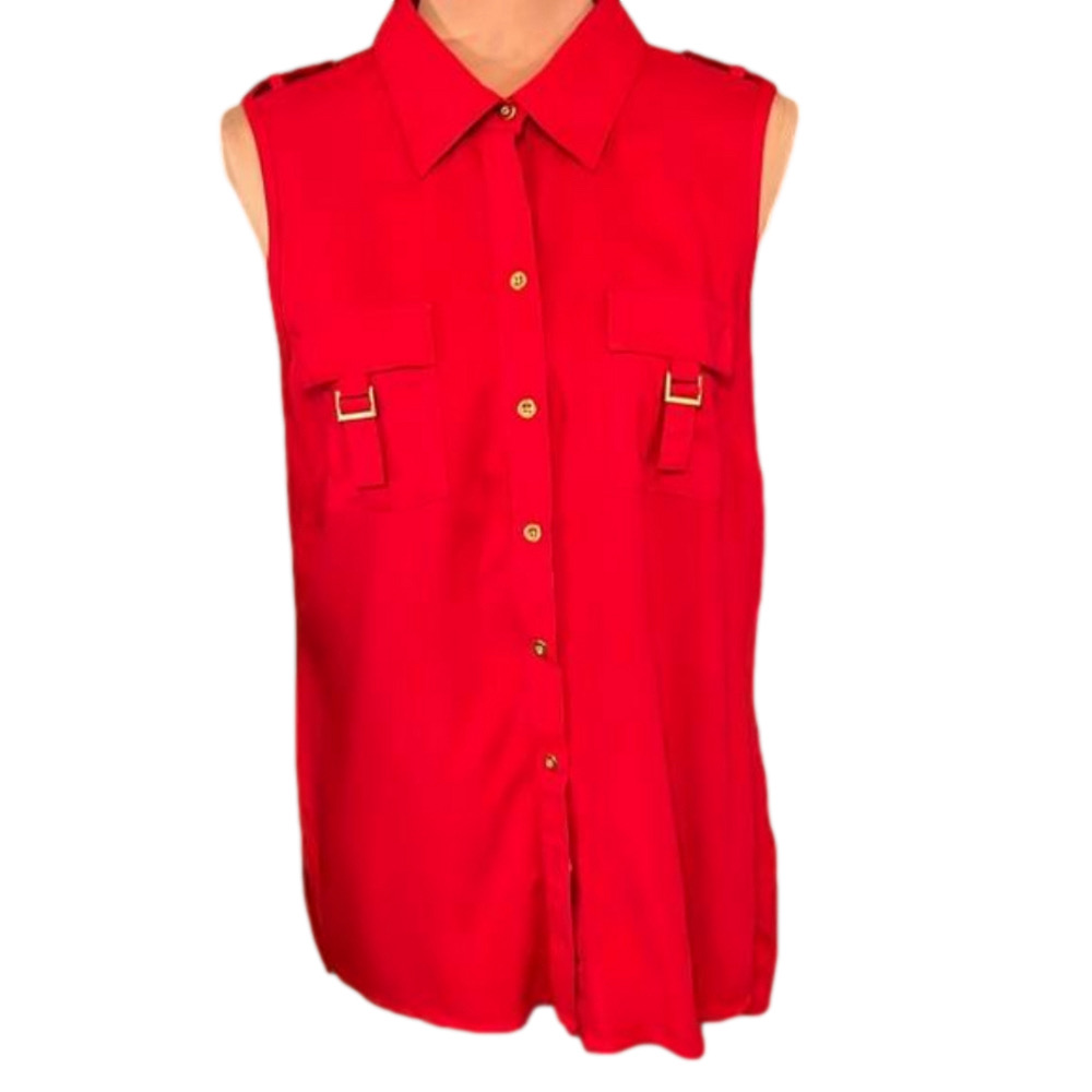 Cato military style sleeveless red blouse size large